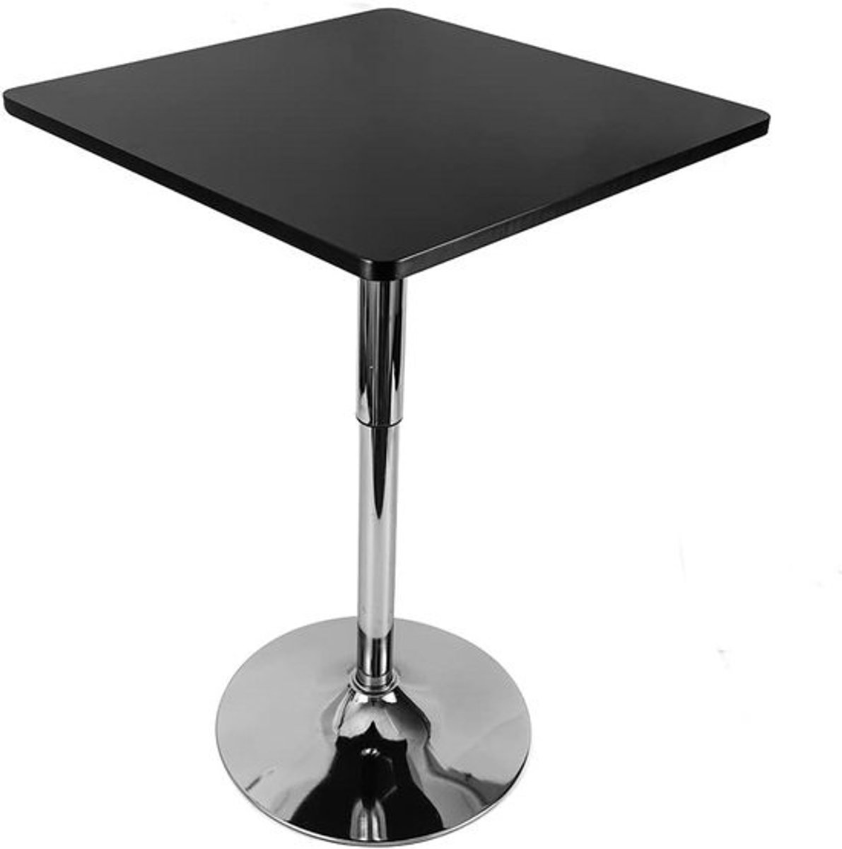 In hoogte verstelbare vierkante bartafel 60x60 cm zwart MDF Bistrotafel