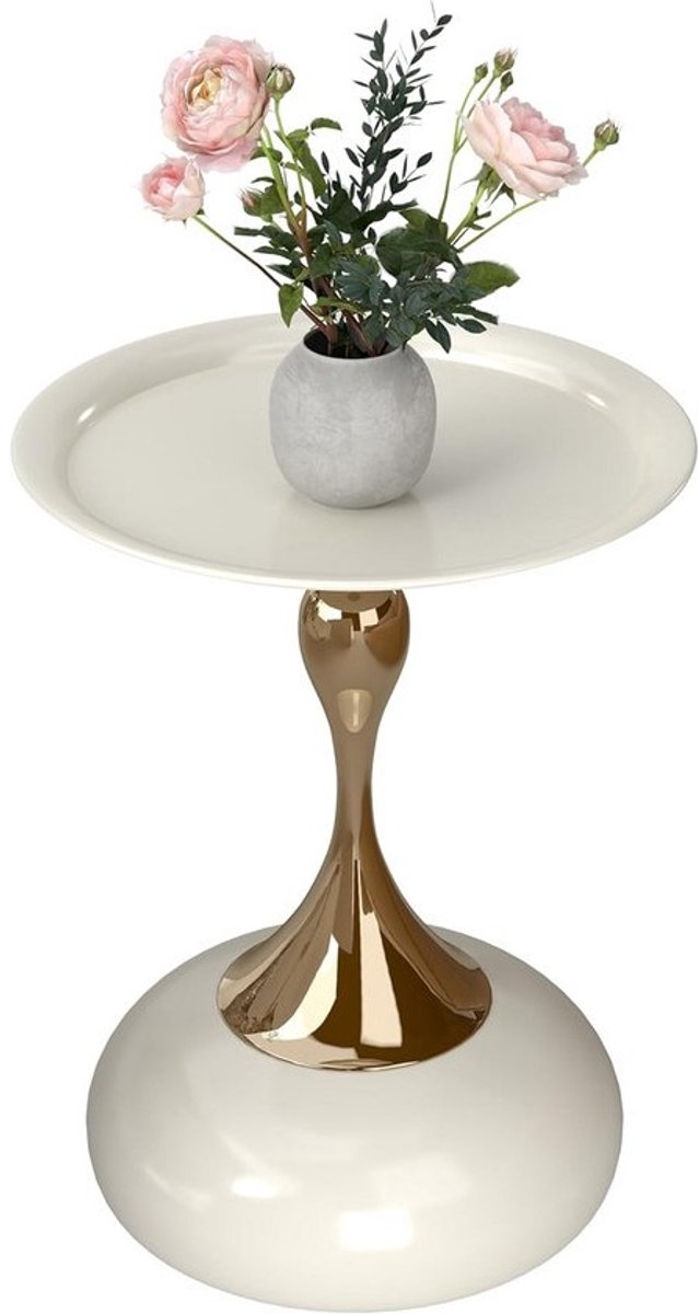 Ronde Bijzettafel 40 cm - Modern Design - Beige met Gouden Frame - Ideaal als Salon- of Balkontafel