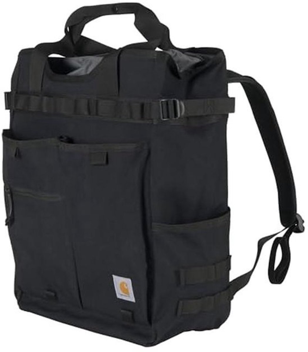 28L Nylon Cinch-Top Convertible Tas met Duurzame Verstelbare Rugzakriemen en Laptophoes - Zwart