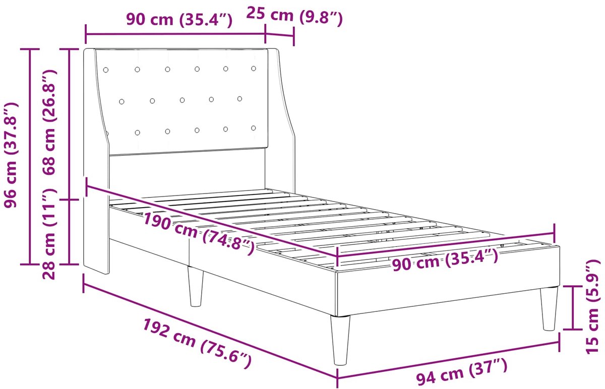 vidaXL Bedframe - met - matras - Donkergrijs - 90 - x - 190 - cm - fluweel