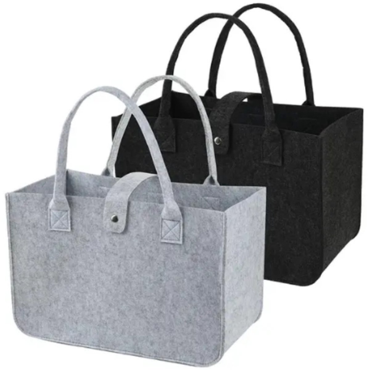 2 opvouwbare felten winkelzakken, winkelzakken 30x20x18 cm herbruikbaar. Winkelmand met versterkte handvat, opvouwbare zak, grijs zwart felt stof handtas