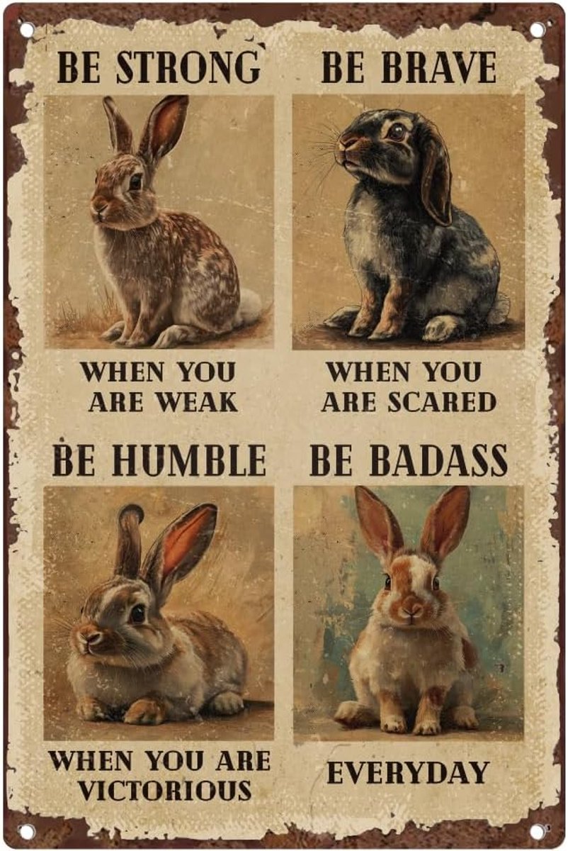1 stuk vintage metalen tinnen borden 20 x 30 cm grappige konijnenborden retro paashaas poster retro dier wanddecoratie met 4 voorgeboorde gaten voor woonkamer, cafés, kantoor, bar, thuis