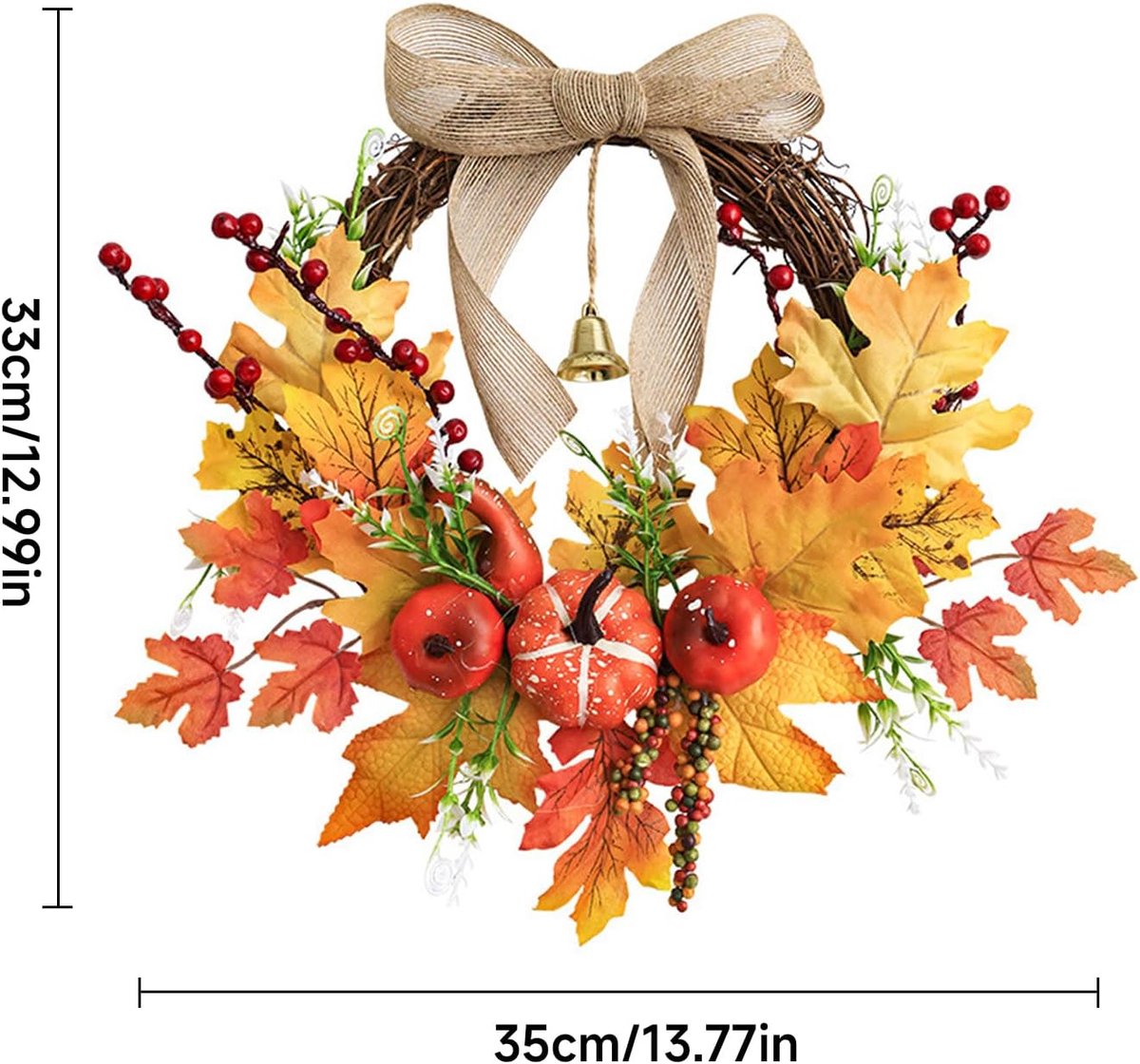 Herfstkrans - Krans Bloemen - Deur Decoratie - Kerstkrans - Kunstbloemen - Pompoenen Decoratie - Kunstbloemen Krans - Herfst Decor - 35cm - voor de voordeur, herfstdecoratie, veranda, muur, huisdecoratie voor de feestdagen – foto 6
