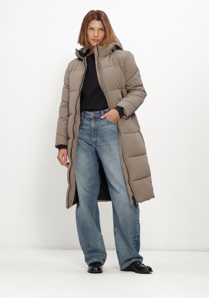 WITHBLACK Wblglorian Long Puffer Coat Jassen Dames - Winterjas - Taupe - Maat XS