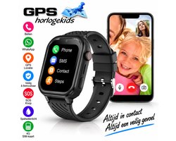 GPSHorlogeKids© - GPS horloge kind - smartwatch kinderen - WhatsApp - 4G videobellen - spatwaterdicht - SOS alarm - SMS - incl SIM - Turn Zwart