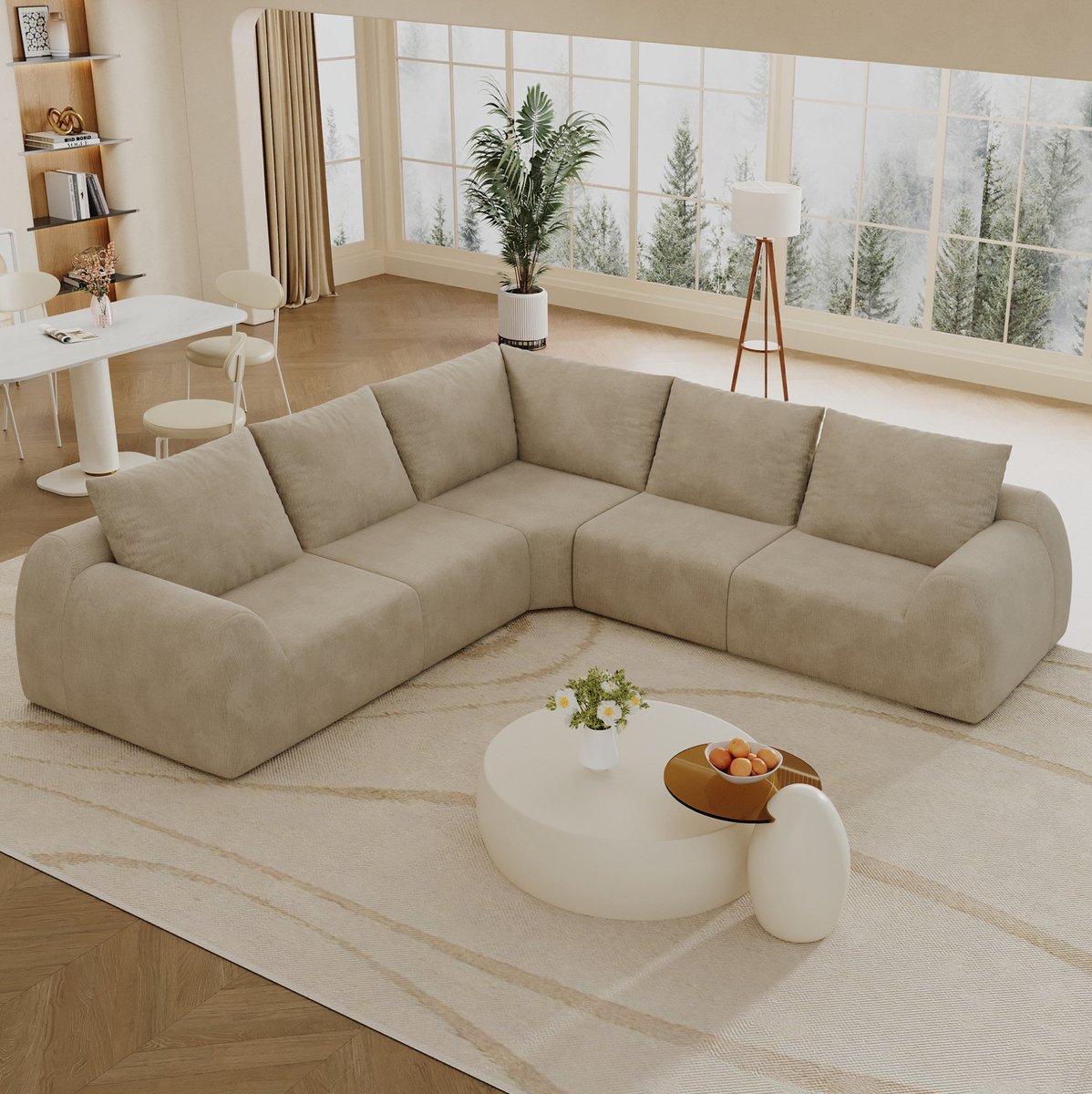 MODENUIT Hoekbank 267 x 267 x 85 cm - 5-Zits Compressie Zonder Montage - Woonkamer - Chenille Stof - Khaki