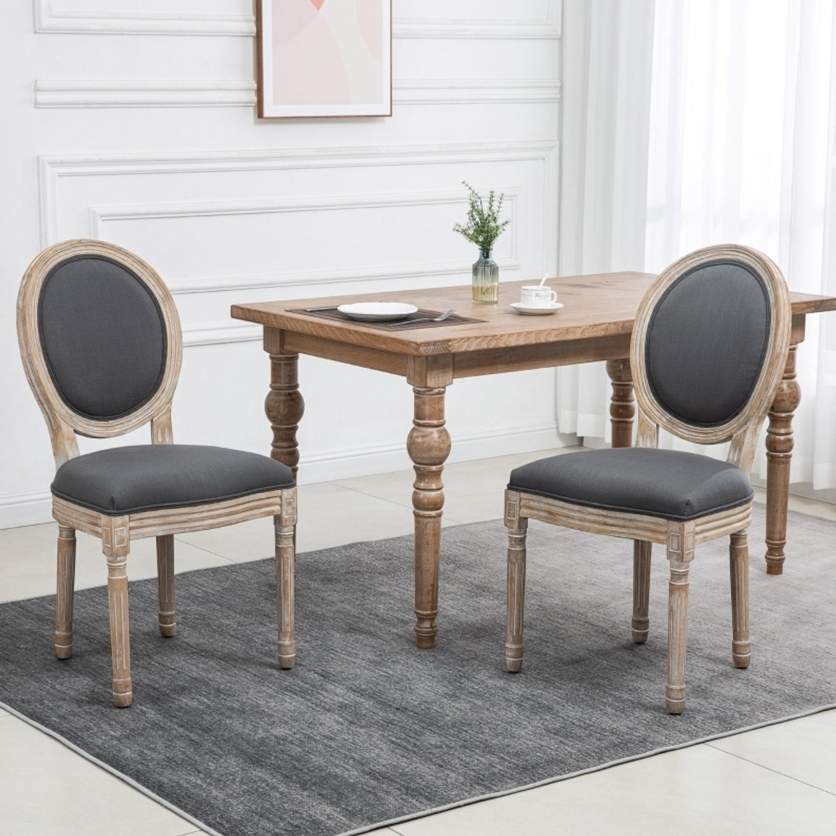MODENUIT Eetkamerstoel - Set Van 2 - Gestoffeerde Rugleuning - Eetkamer - Hout En Stof - Grijs