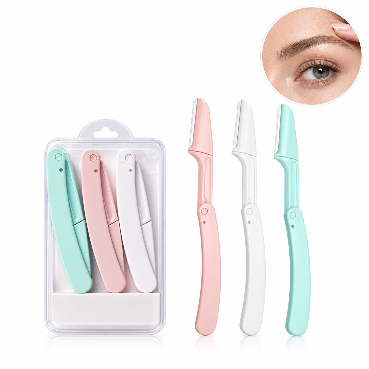 Dermaplaning Gezicht Mesjes – Wenkbrauw Scheermesje – Gezichtsscheermes voor Vrouwen – 3 Stuks – Inklapbaar – Met Bewaardoos