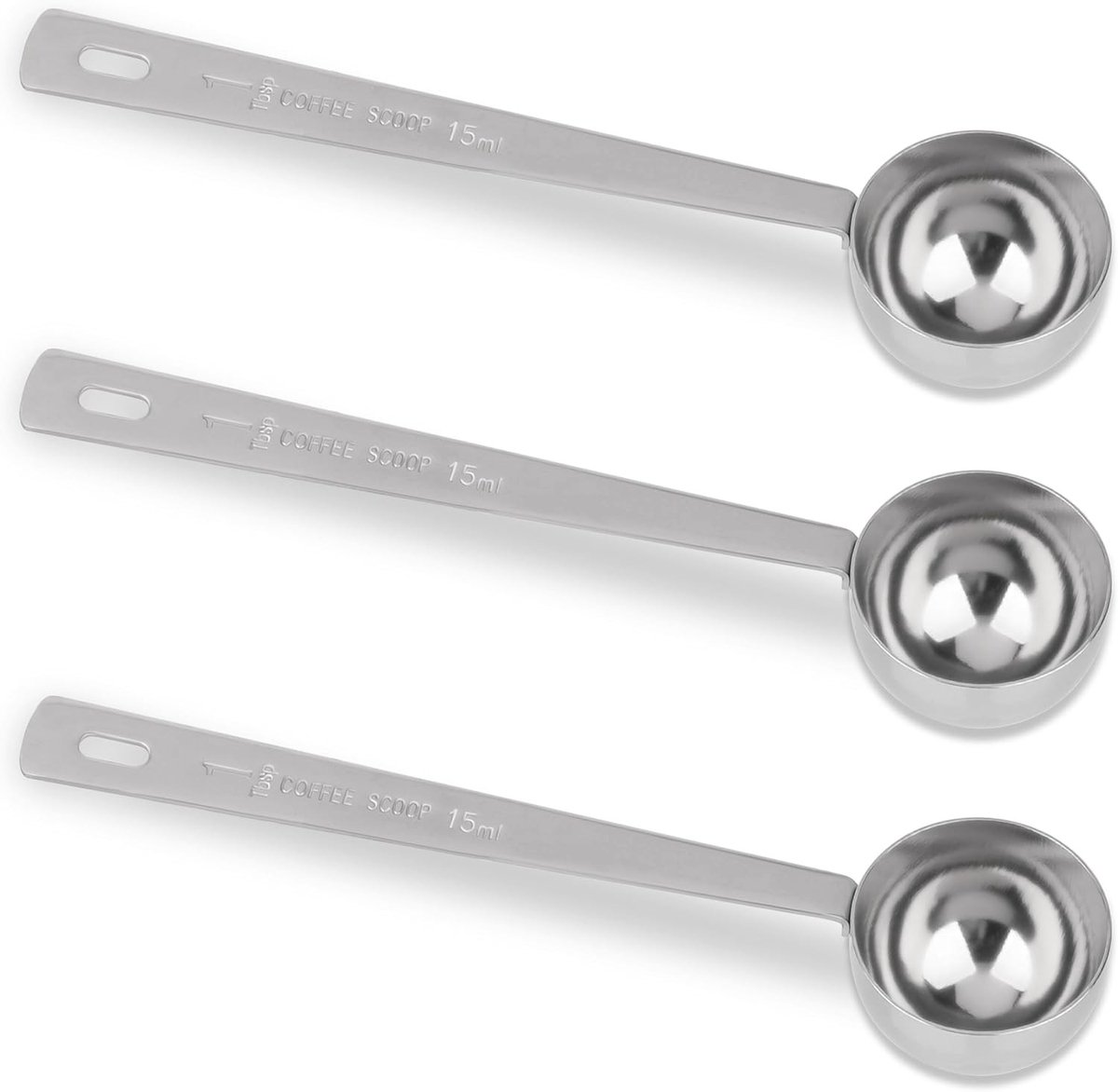 Koffielepels - Zilver - 15,5 x 3,6 cm - Roestvrijstalen Maatlepels voor Koffie en Specerijen