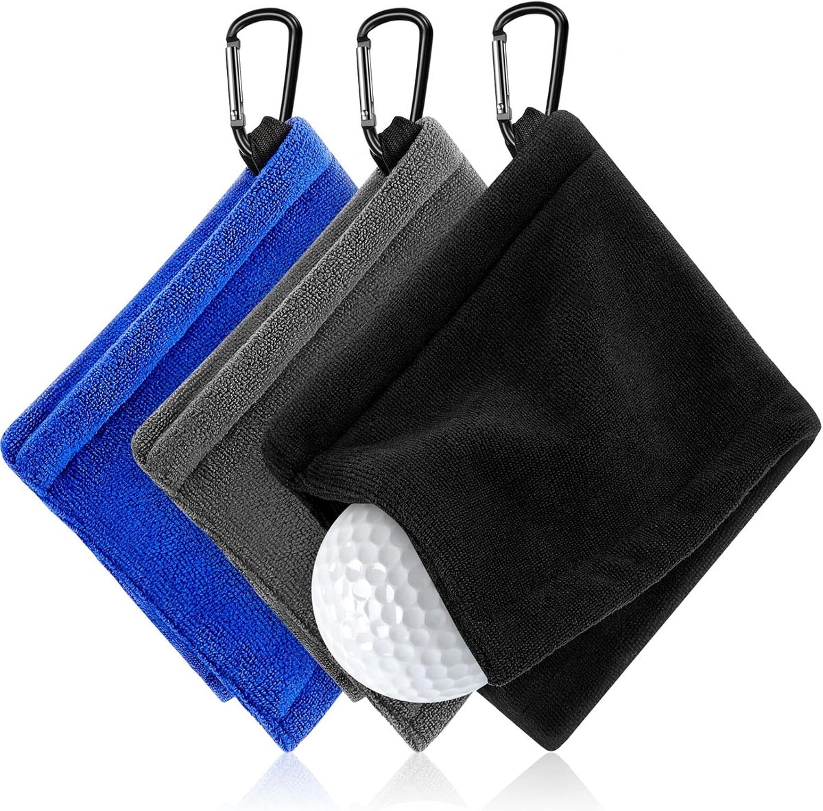 Golfbal Handdoek - Golftas Amfibie Handdoeken - met intrekbare gesp - Zachte en delicate golfhanddoek - Duurzame golfclubreiniger - voor fitness, buitensporten - 12*12 cm - 3 stuks