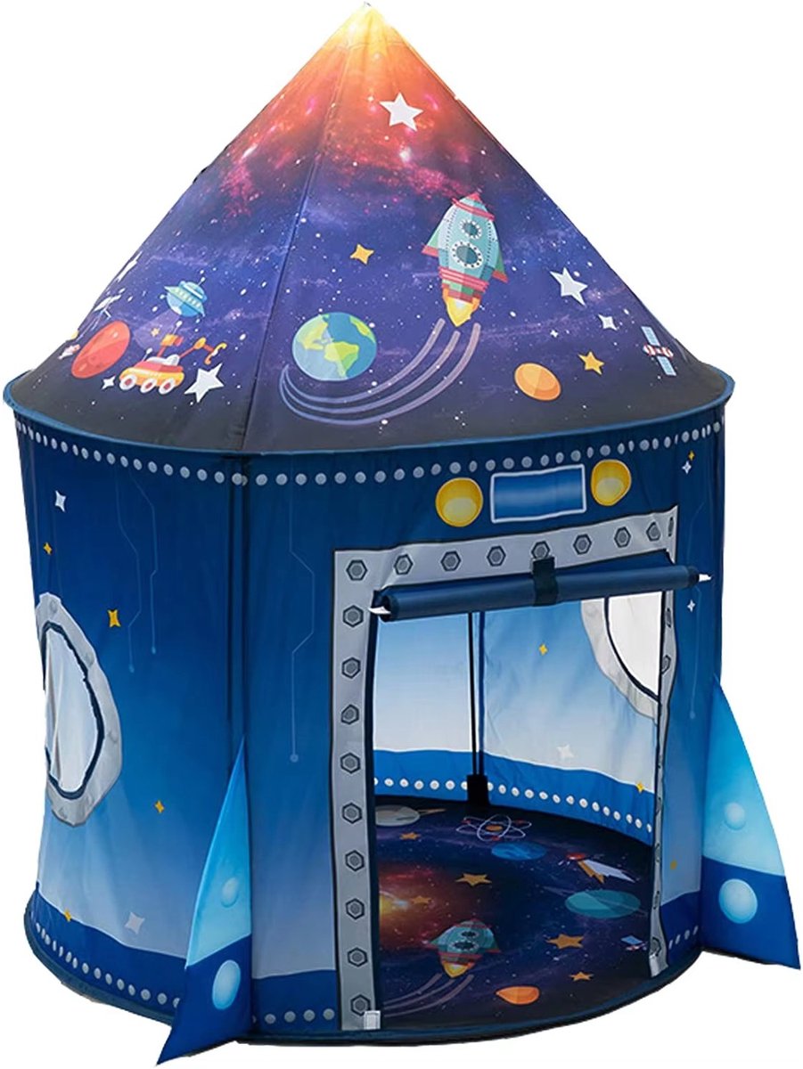Opklapbare Rakettent Voor Kinderen – Grote Binnenspeeltent, Direct Op Te Zetten – Draagbare Buitenspeeltent Voor Jongens En Meisjes – Blauw, 135 x 100 cm
