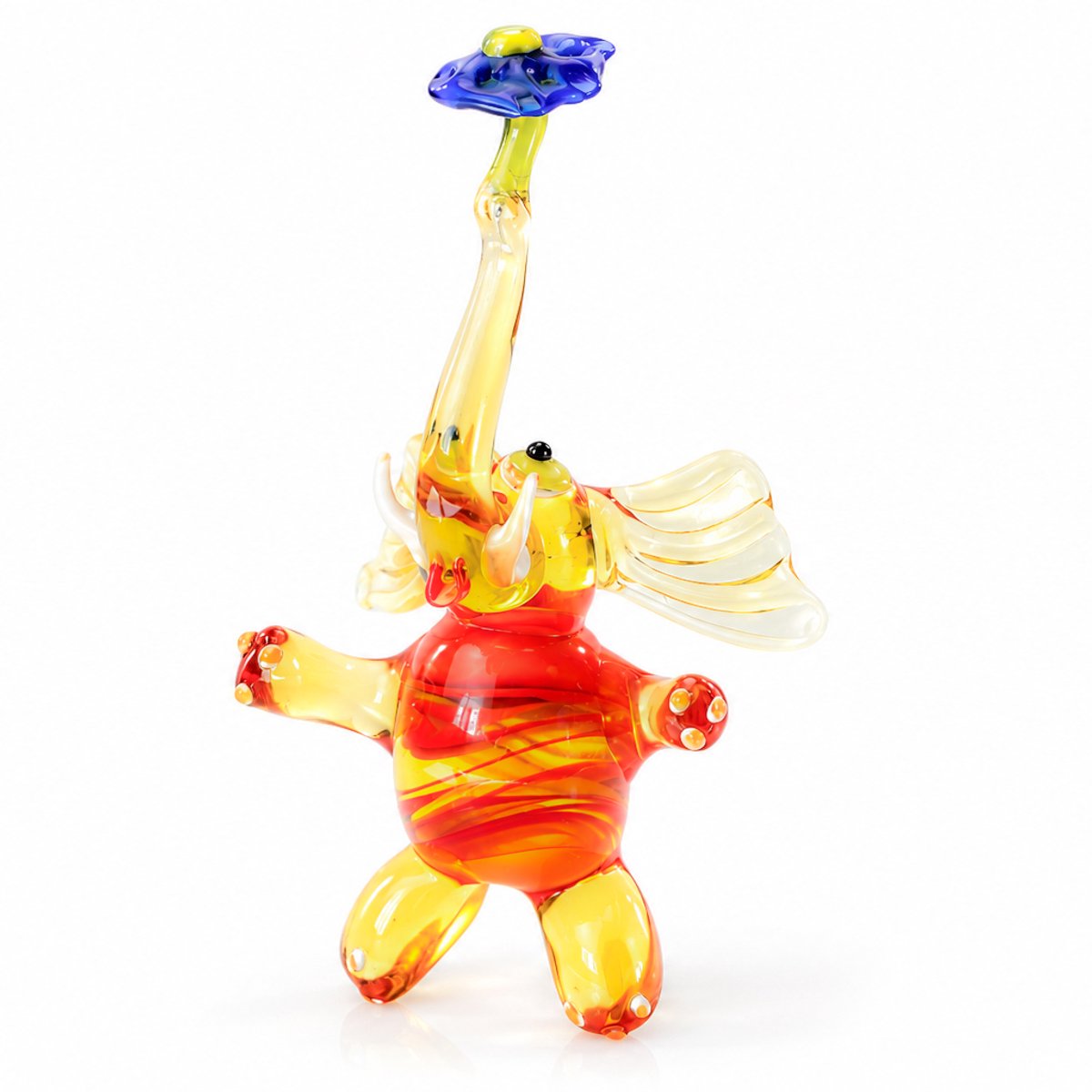 Glazen Olifant met Bloem - Kleurrijk Decoratiebeeld - 12 cm