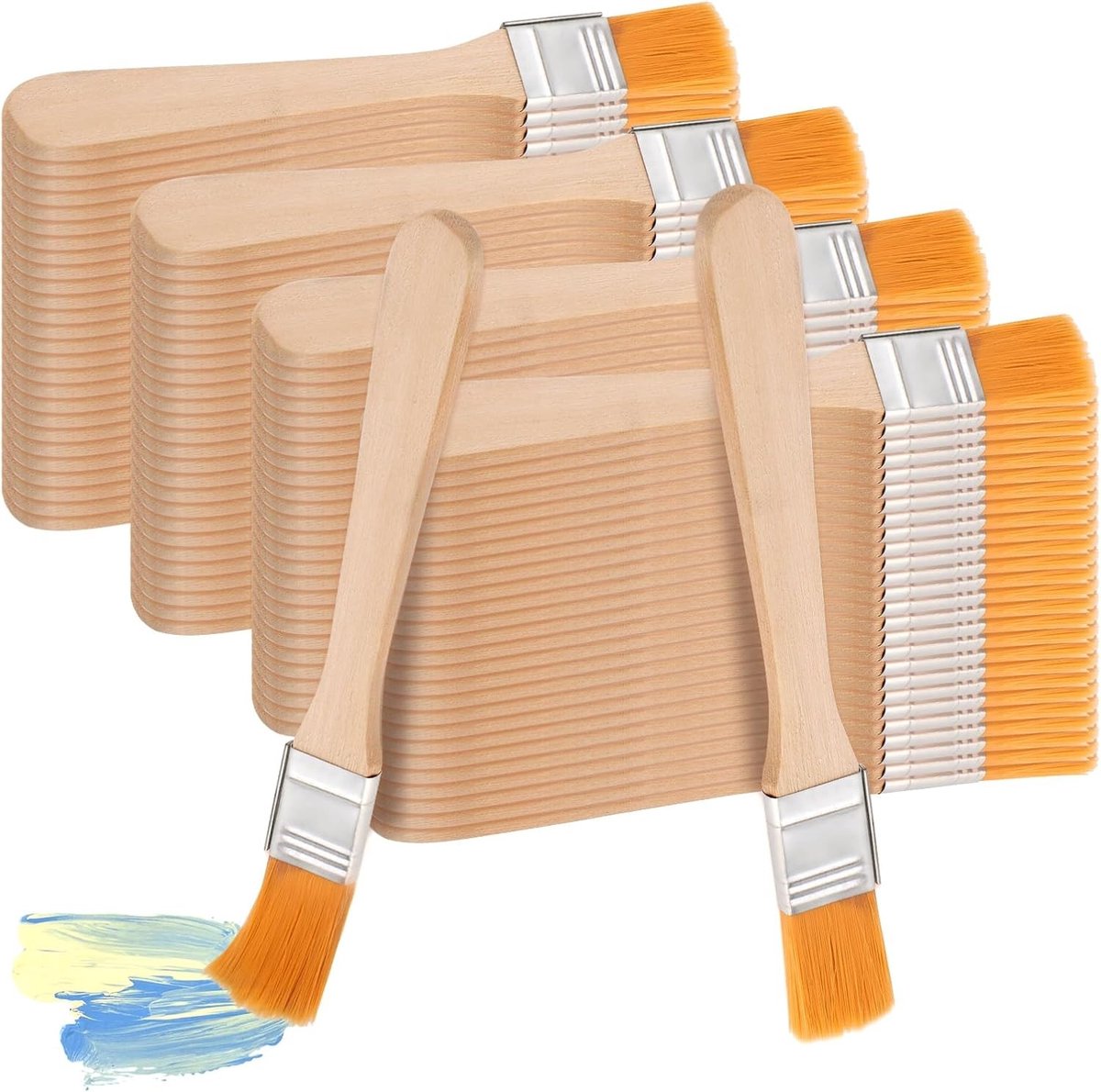 100 Stuks Lijmverfborstels met 12 mm Breedte, Nylon Borstelharen en Houten Handvat voor Retouche en Decoratie van Muren, Meubels en Kasten