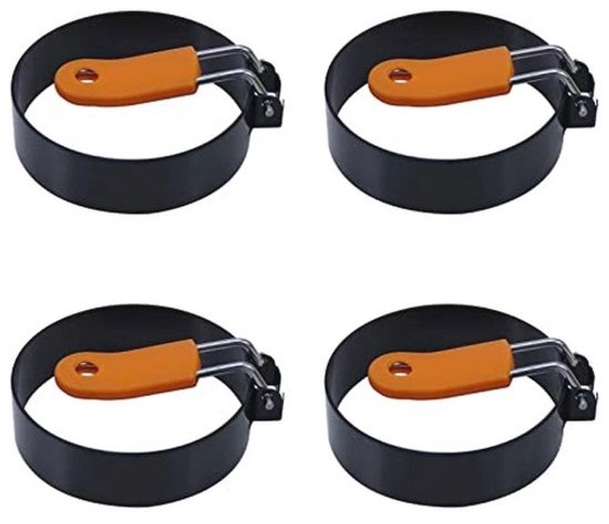 Ronde Gebakken Eiervormen met Siliconen Handvat - 4 Stuks - 3,5 Inch