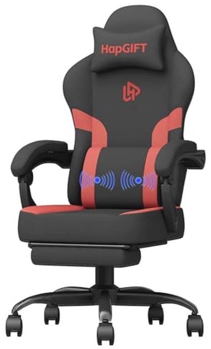 Ergonomische Gamingstoel met Massagefunctie en Verstelbare Hoofsteun - Zwart-Rood