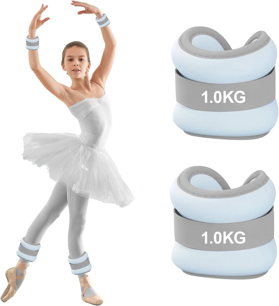 Gewichten voor armen en benen, verstelbare enkel- en polsgewichten voor beginners, ideaal voor Pilates, joggen en yoga (blauw, 1 kg)