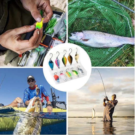 Set van 10 Spinner Spoons met Opbergdoos voor Vissen, Ideaal voor Forel, Snoek en Karper, 2.5g/3.5g/5g — afbeelding 4