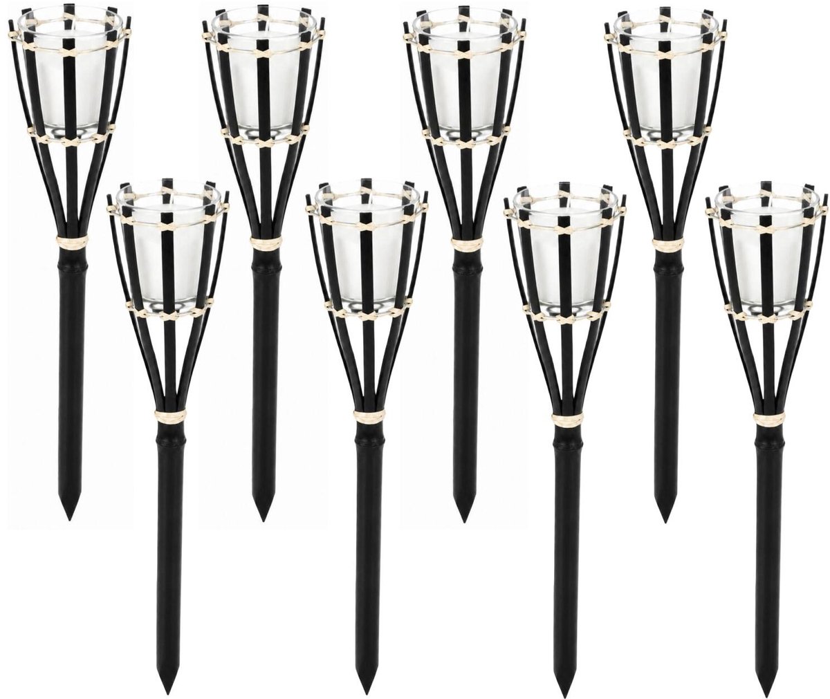 Pro Garden Tuinfakkel met kaars - 8x - bamboe - zwart - 30 cm - citronella - fakkels