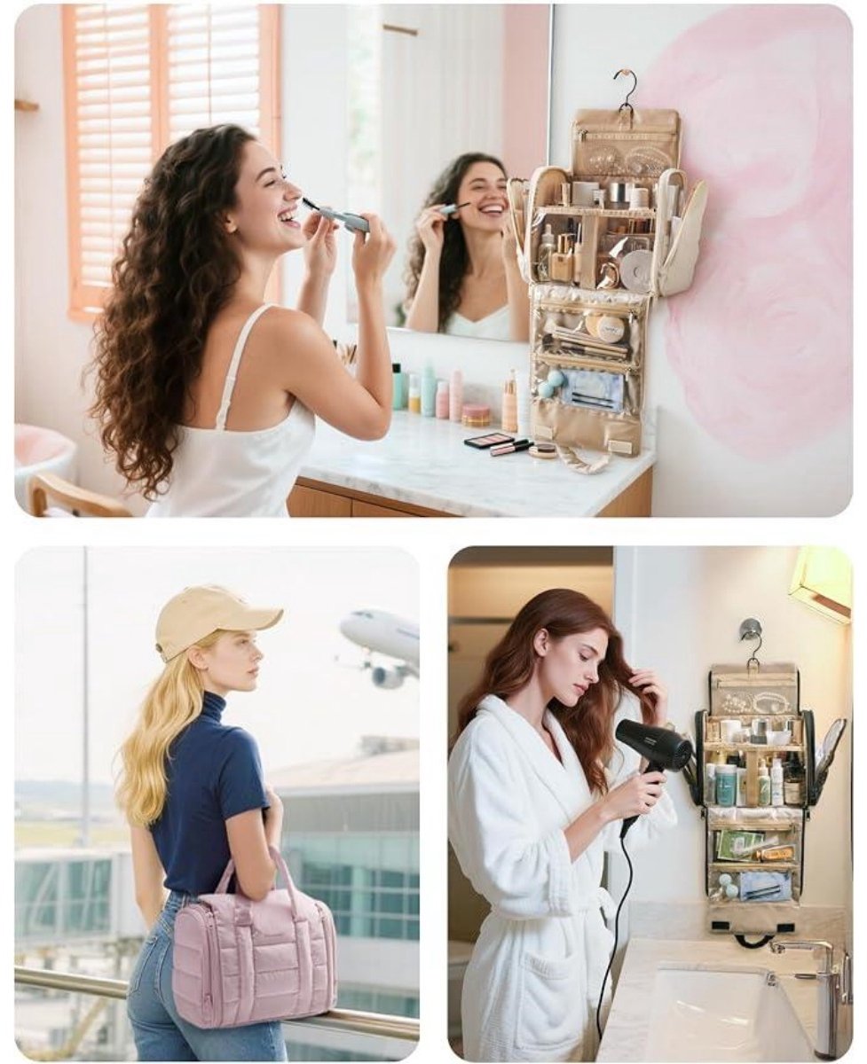 SSTRWGOOD Cultuurtasche - Opvouwbare Kulturbeutel - 27.99x14.99x21.49cm - Ruime Capaciteit en Compact Ontwerp - Geschikt voor Reizen en Dagelijks Gebruik - Nylon - Incl. Hanghaak en Binnenindeling