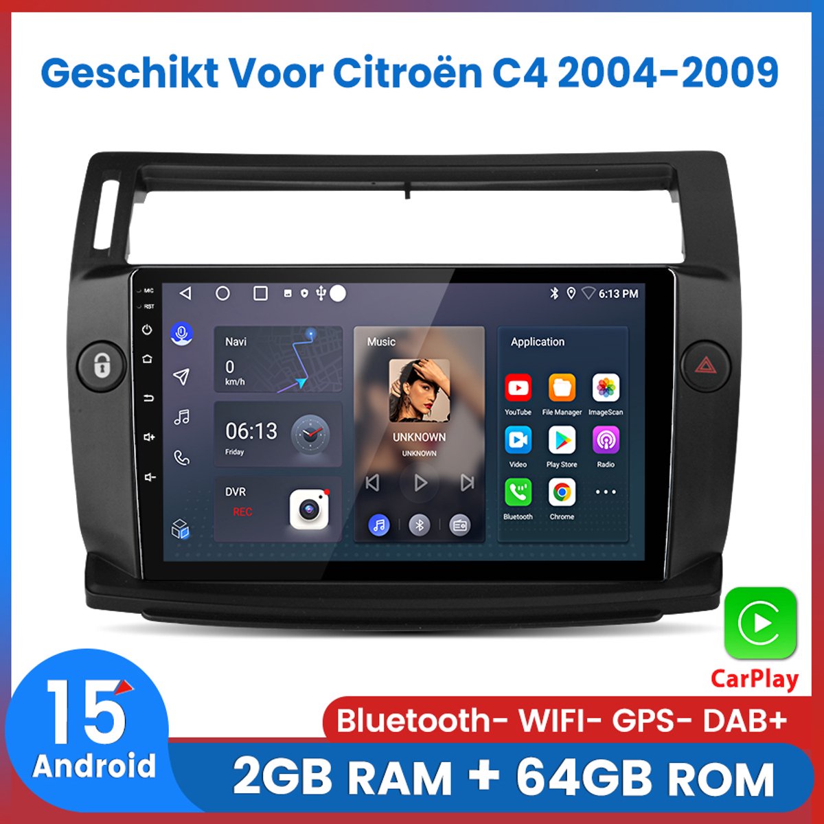 Awesafe Autoradio - Geschikt Voor Citroën C4 2004 t/m 2009 - Draadloos Carplay Android Auto - GPS RDS Bluetooth - Navigatie - RAM 2GB + ROM 64GB - 2004 2005 2006 2007 2008 2009