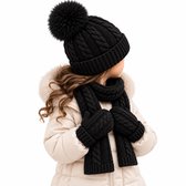 BRD® Kinder Winterset Zwart - Muts Sjaal Wanten - Warm - 3-Delig