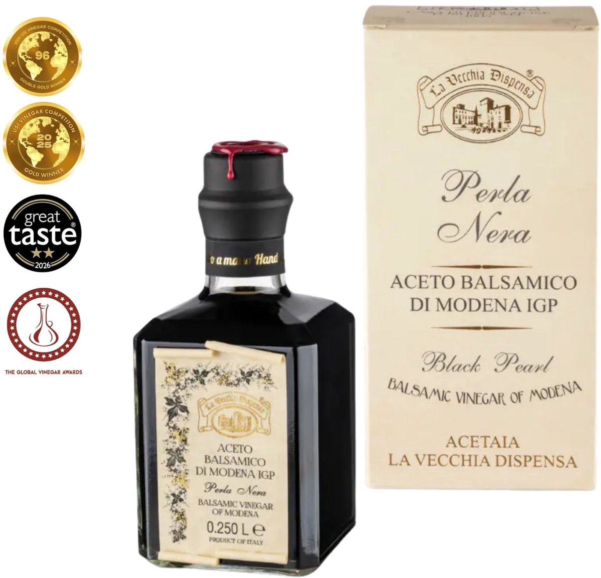 La Vecchia Dispensa Balsamico Azijn Perla Nera – 250ml – Extra Dikke Balsamico di Modena – Intens & Complex – P.G.I. Gecertificeerd