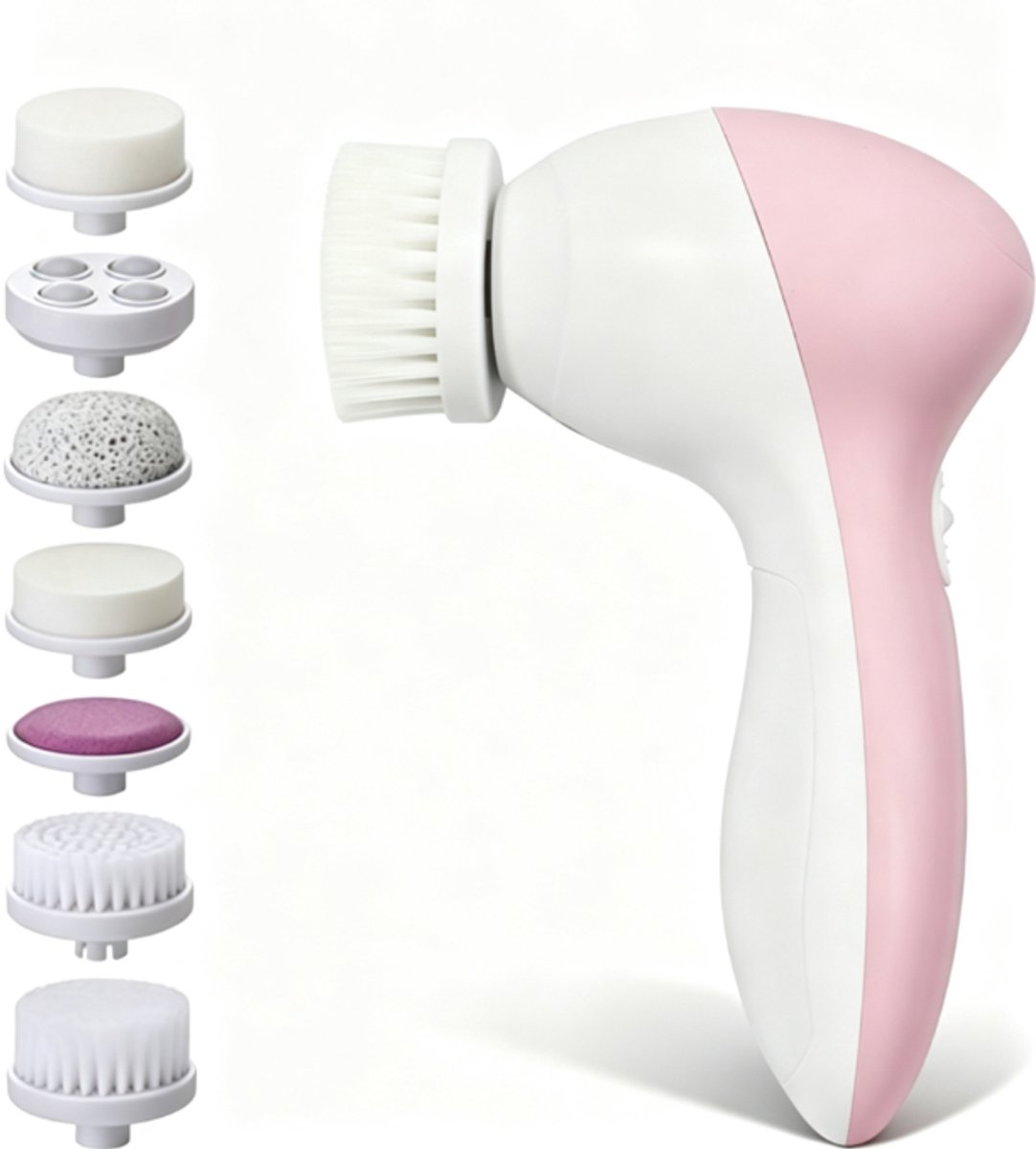 5-in-1 Elektrische Gezichtsscrubber, Roterende Reinigingsborstel met Verwisselbare Opzetstukken, Zachte Exfoliator voor Huidverzorging（roze）