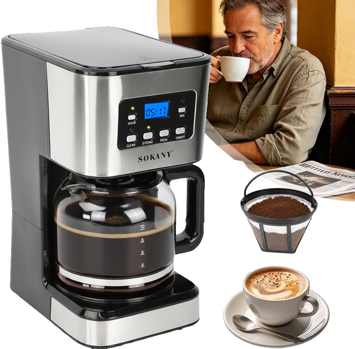 Programmeerbaar Koffiezetapparaat - Druppelkoffiezetapparaten - Normaal En Sterk Brouwmodel - Automatische Uitschakeling