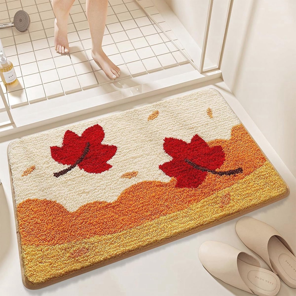 Antislip badkamermat - toiletmat - 50 x 80 cm - entreemat - herfstbladpatroon