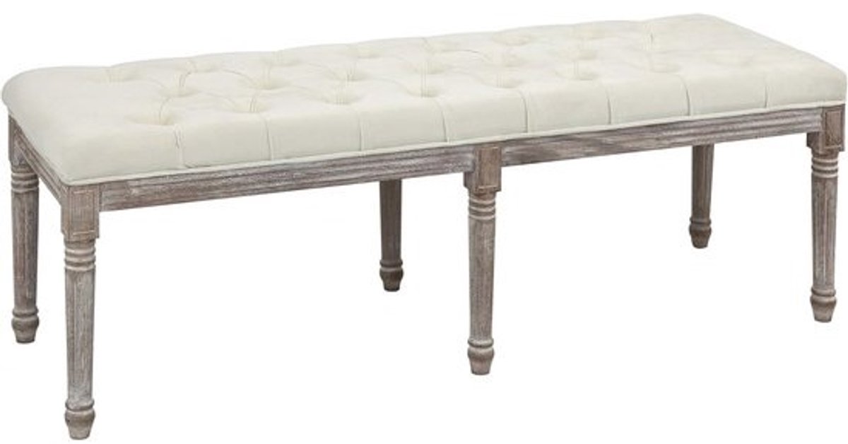 Gestoffeerde vintage bank met knopen - Fluweelachtige touch en rubberhout, Beige 142 x 47 x 51 cm