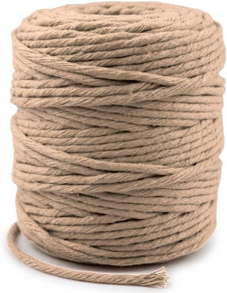 Macramé garen 5 mm x 100 m - natuurlijk katoengaren gedraaid (single twist) - ecologisch macramétouw voor doe-het-zelf, wandophanging, plantenhangers en decoratie, geschikt voor