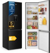 Réfrigérateur-congélateur Heinner – 260 L – Avec distributeur d'eau – Alarme d'ouverture de porte – Siècle des Lumières LED – Ouverture de porte réversible – Garantie 5 ans – Zwart