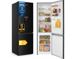 Heinner HC-HM260BKWDE++ Koel-vriescombinatie met Waterdispenser Zwart 260 L – Vrijstaand – Instelbare Thermostaat – Omkeerbare Deur – 5 Jaar Garantie