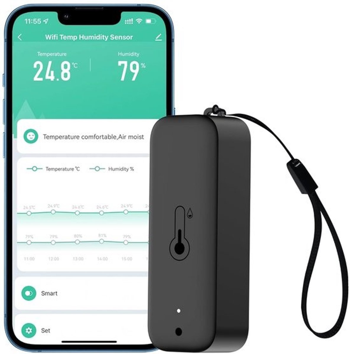 Waterdichte Slimme Hygrometer Thermometer met Wifi en App-Alarm voor Binnen en Buiten