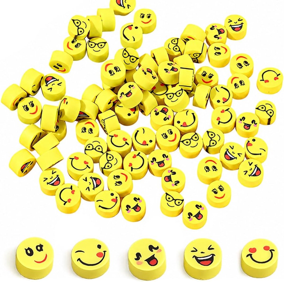 40 stuks gummen, smiley, emoji, geel, mini, kinderen, studenten, verjaardagscadeaus, standaard, meerkleurig