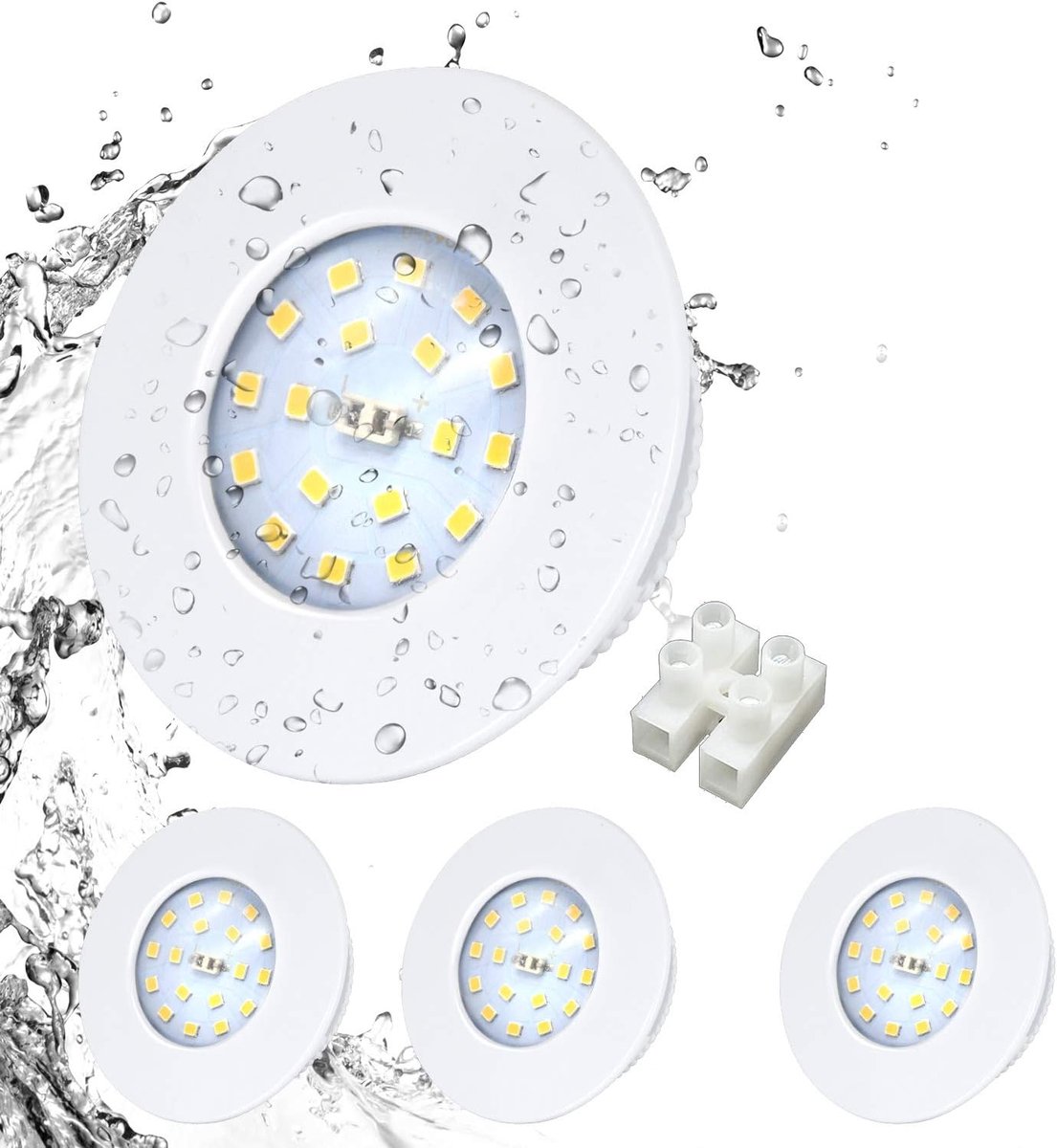 Set van 4 ultra platte led-inbouwspots voor badkamer, IP44, neutraal wit, 5 W, 230 V, 4500 K, voor badkamer, 60 mm, 65 mm, rond
