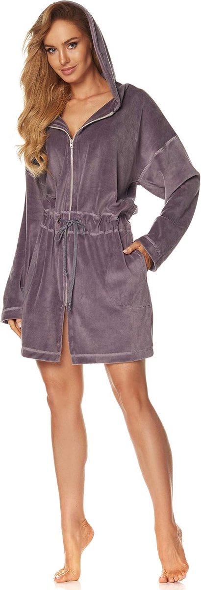 - 9118 - Badjas met zachte ritssluiting voor dames, warme en korte badjas. Ritssluiting, ochtendjas specerij Toga capuchon voor dames.