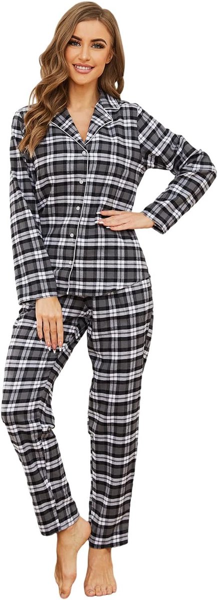 Home Damespyjama, lang, flanel, 100% katoen van flanel