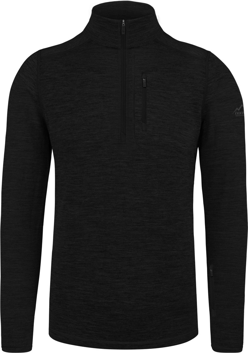 Heren-shirt met lange mouwen van merinowol en 1/4 rits „Mildura“ Zwart