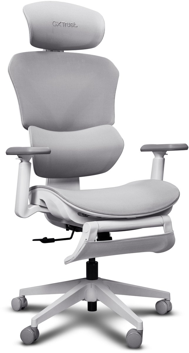 Trust GXT 725W Rivara - Ergonomische Gamestoel - 3D-armleuningen - Ademende Mesh - Ingebouwde beensteun - Tot 150 kg - Wit