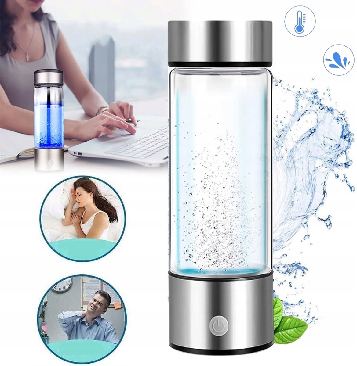 Draagbare Waterstof Watergenerator – 420 ml Met 1000 mAh Accu – USB-Opladen In 3 Minuten – Hoogwaardig Borosilicaatglas – Bevordert Hydratatie En Vitaliteit