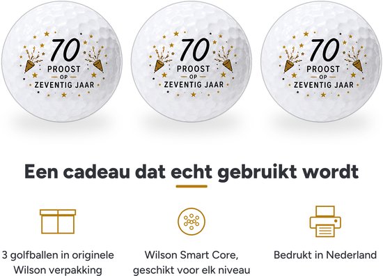 Golfballen 70 Jaar - Verjaardag Golf Cadeau - 3 stuks - Wilson - Golfbal met Opdruk van Wilson — afbeelding 2