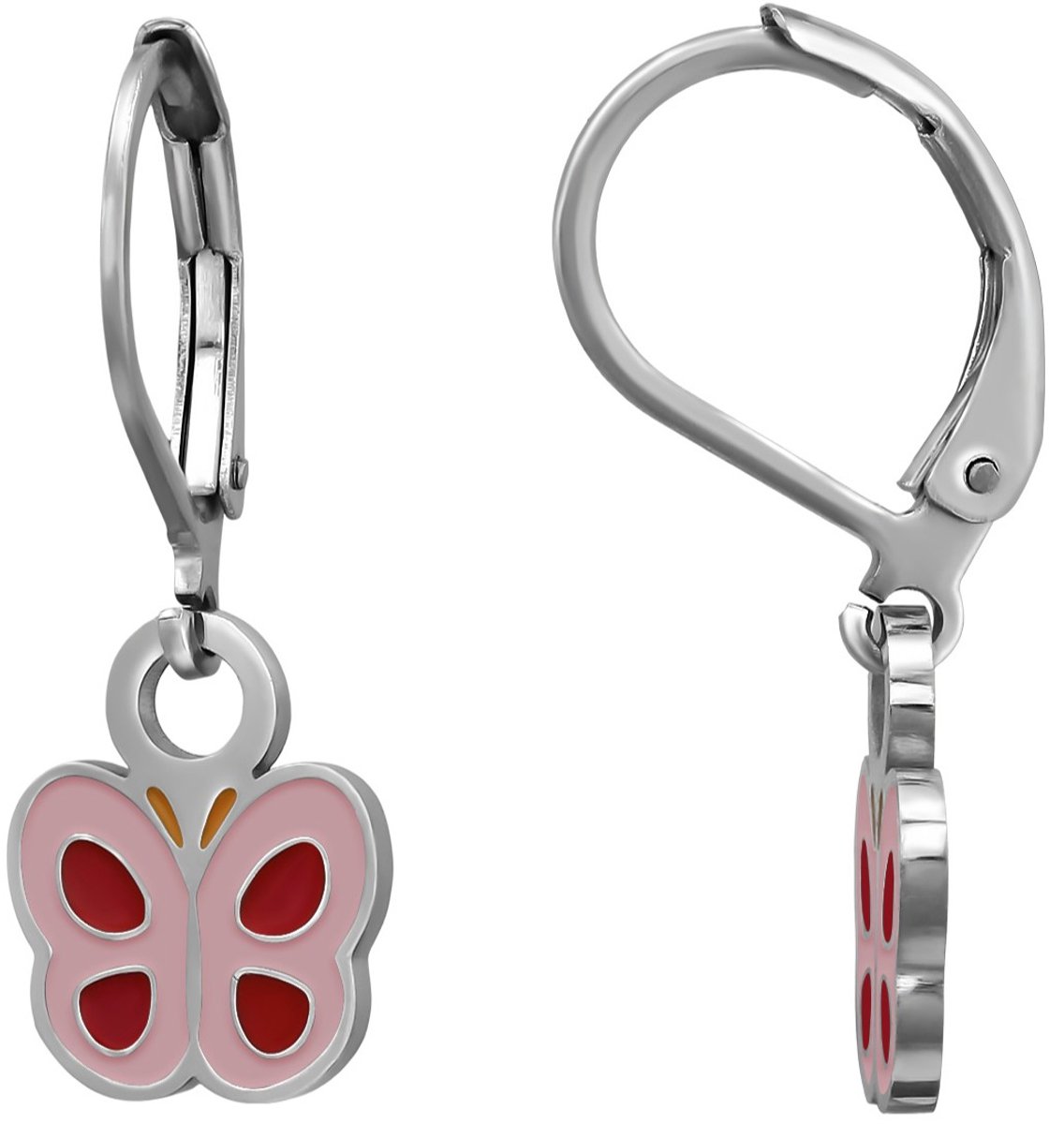 Joy|S - Vlinder bedel oorbellen - Brisure sluiting - Chirurgisch staal - roze rood - ip/pvd - vlinders met leverback - kinderoorbellen