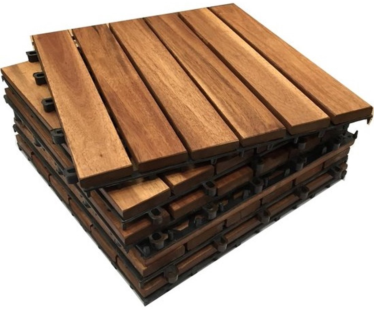 Houten Terrastegels Acacia Hout 30x30cm - Easy Klik Systeem voor Terras en Balkon