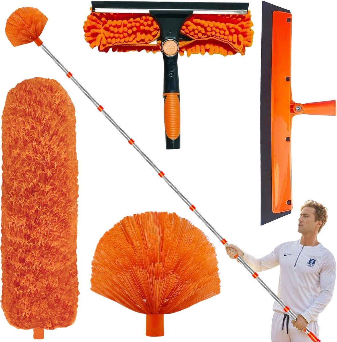 2-in-1 raamreiniger, wisser, stofdoek en telescopische steel 0,9-4,2 m 6 m+