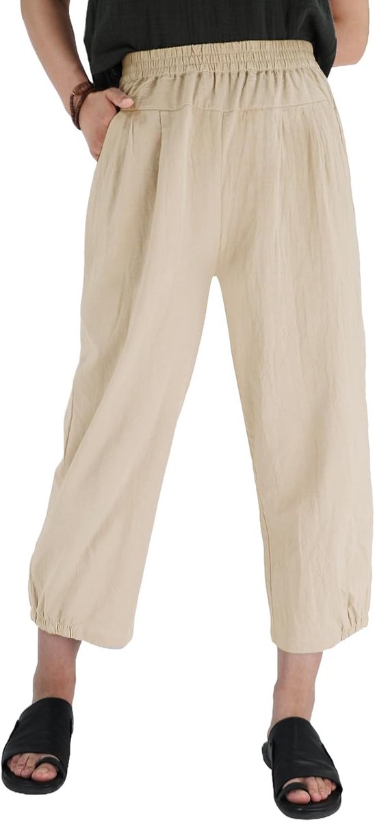 umes Dames zomer katoenen casual broek 7/8 broek elastische taille effen yoga met zakken