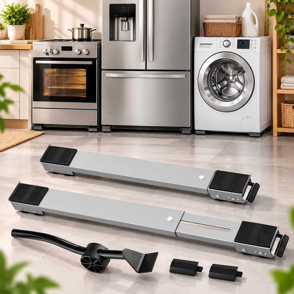Transportrollers voor Wasmachine & Koelkast - 2-delige Set - Verstelbare Meubelrollers met 24 Wielen en Remmen - Antislip & Anti-vibratie - Draagvermogen tot 150 kg per Stuk