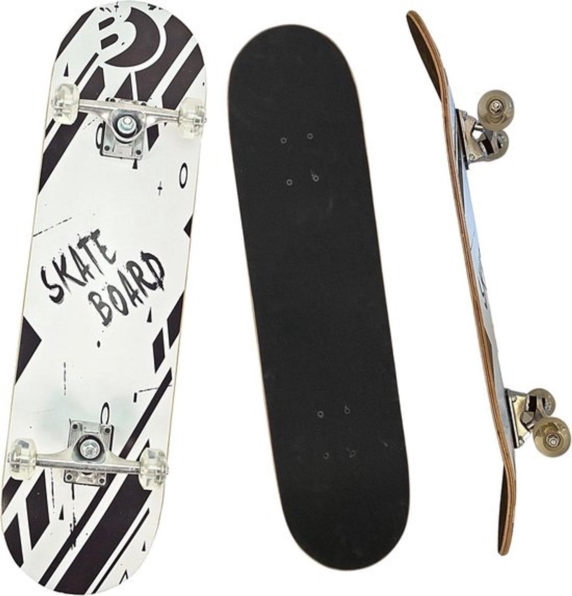 Skateboard voor Beginners en Gevorderden 100 kg Draagvermogen Zwart Wit