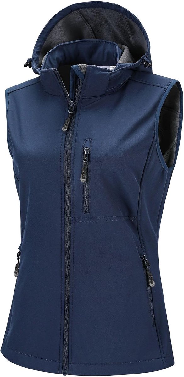 33,000ft Softshellvest voor dames, met afneembare capuchon, fleece gevoerd, mouwloos, waterdicht, winddicht, sportvest met 5 zakken, voor paardrijden, hardlopen, wandelen