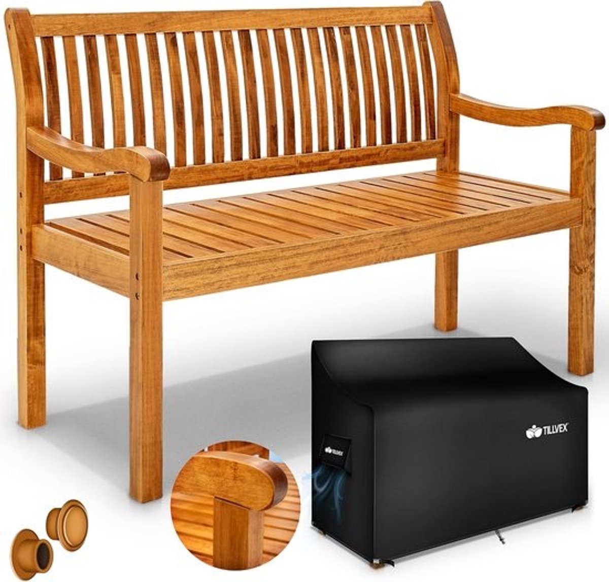 Houten Huisbank Weerbestendig 150 cm voor 3-4 Personen met Bekleding | Parkbank Massief Hout